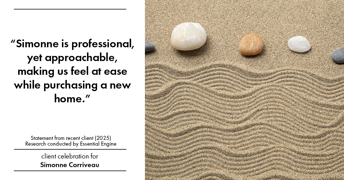 Testimonial for real estate agent Simonne Corriveau with Keller Williams Legacy Partners in West Hartford, CT: "Simonne is professional, yet approachable, making us feel at ease while purchasing a new home."