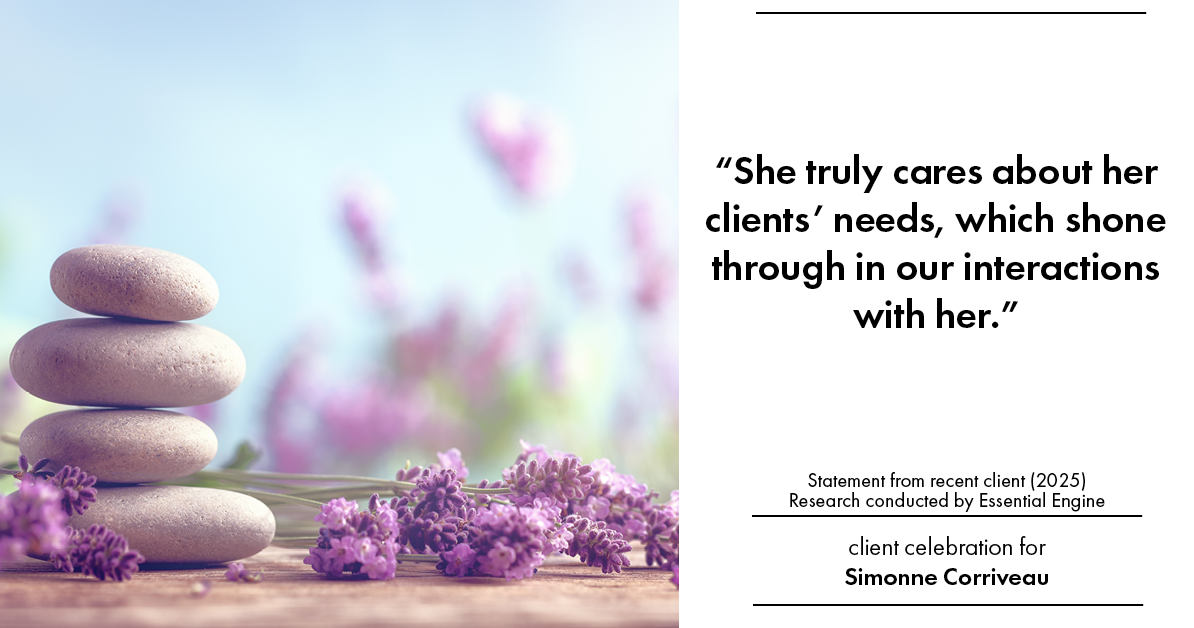 Testimonial for real estate agent Simonne Corriveau with Keller Williams Legacy Partners in West Hartford, CT: "She truly cares about her clients' needs, which shone through in our interactions with her."