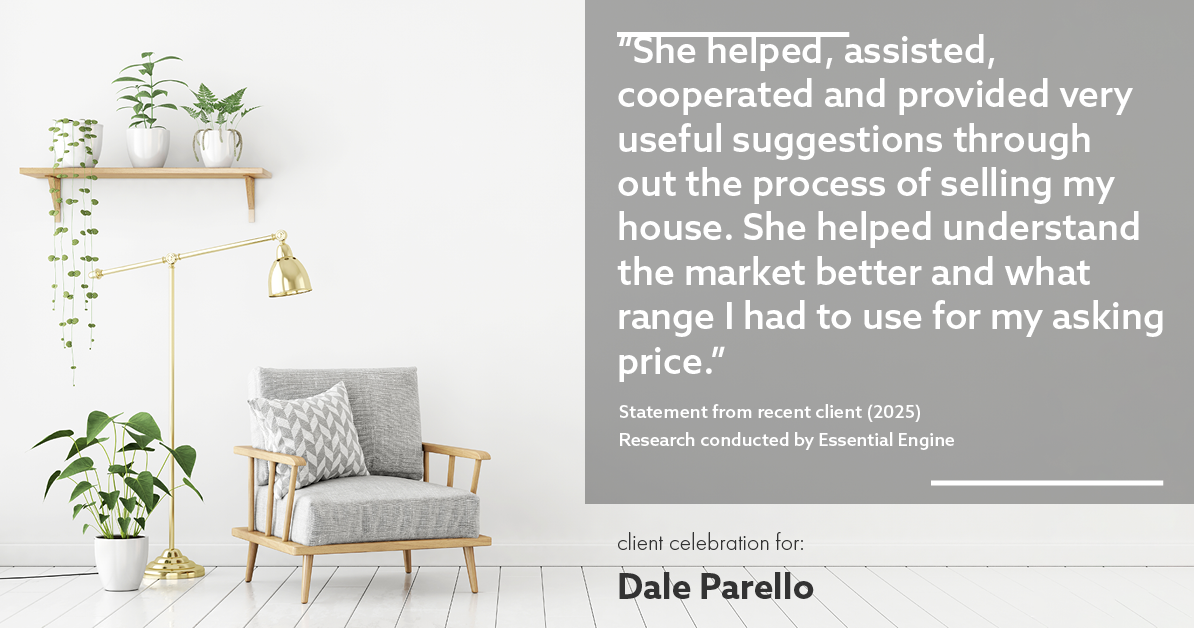 Testimonial for real estate agent Dale Parello with BHHS Fox & Roach, Realtors in Robbinsville, New Jersey: "She helped, assisted, cooperated and provided very useful suggestions through out the process of selling my house. She helped understand the market better and what range I had to use for my asking price."