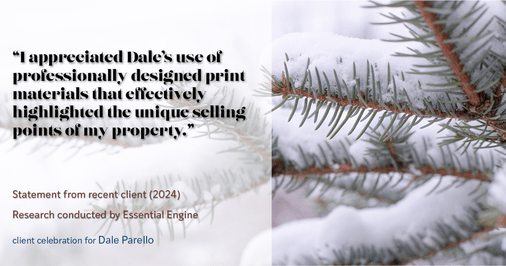Testimonial for real estate agent Dale Parello with BHHS Fox & Roach, Realtors in Robbinsville, New Jersey: "I appreciated Dale's use of professionally designed print materials that effectively highlighted the unique selling points of my property."