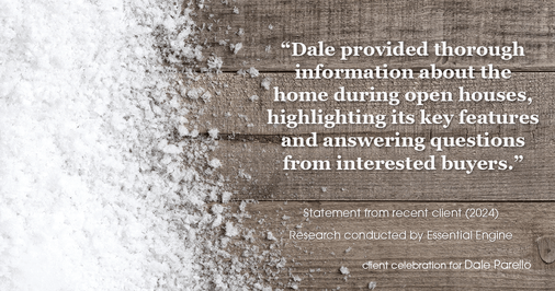 Testimonial for real estate agent Dale Parello with BHHS Fox & Roach, Realtors in Robbinsville, New Jersey: "Dale provided thorough information about the home during open houses, highlighting its key features and answering questions from interested buyers."