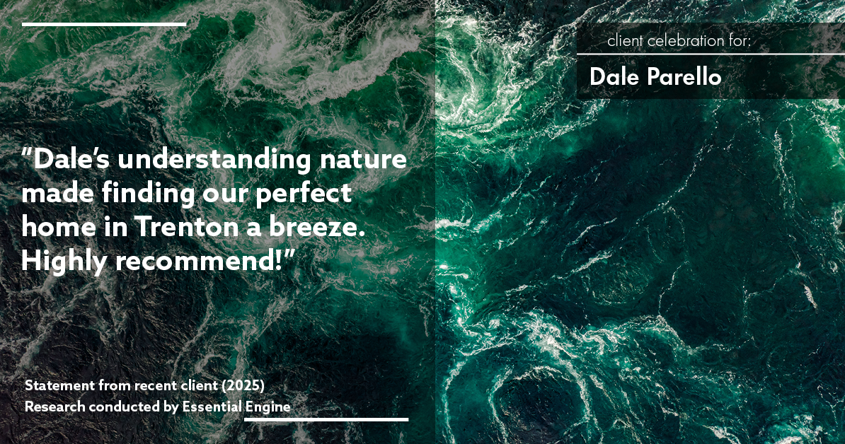 Testimonial for real estate agent Dale Parello with BHHS Fox & Roach, Realtors in Robbinsville, New Jersey: "Dale's understanding nature made finding our perfect home in Trenton a breeze. Highly recommend!"
