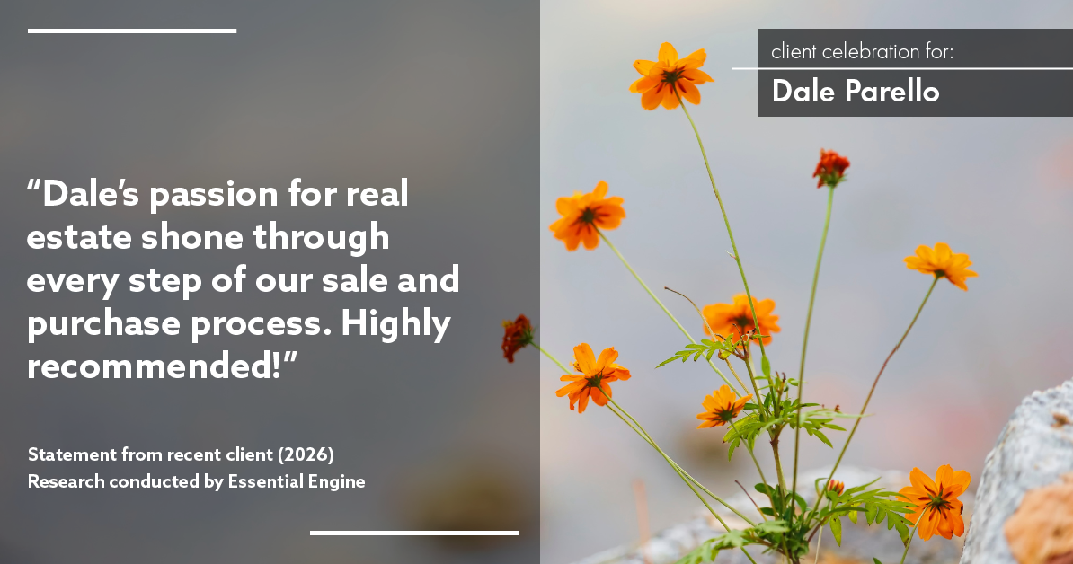 Testimonial for real estate agent Dale Parello with BHHS Fox & Roach, Realtors in Robbinsville, New Jersey: "Dale's passion for real estate shone through every step of our sale and purchase process. Highly recommended!"
