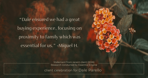 Testimonial for real estate agent Dale Parello with BHHS Fox & Roach, Realtors in Robbinsville, New Jersey: "Dale ensured we had a great buying experience, focusing on proximity to family which was essential for us."