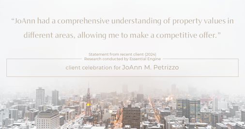 Testimonial for real estate agent JoAnn M. Petrizzo with ADK Realty & Consulting Services in Toms River, NJ: "JoAnn had a comprehensive understanding of property values in different areas, allowing me to make a competitive offer."