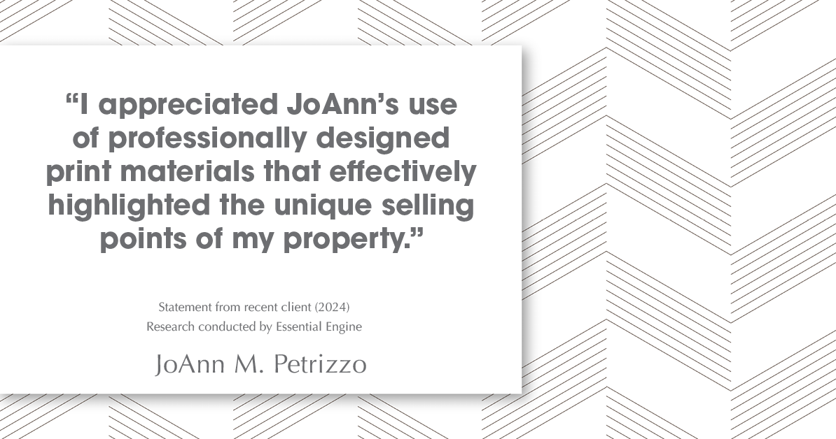 Testimonial for real estate agent JoAnn M. Petrizzo with ADK Realty & Consulting Services in Toms River, NJ: "I appreciated JoAnn's use of professionally designed print materials that effectively highlighted the unique selling points of my property."