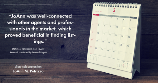 Testimonial for real estate agent JoAnn M. Petrizzo with ADK Realty & Consulting Services in Toms River, NJ: "JoAnn was well-connected with other agents and professionals in the market, which proved beneficial in finding listings."