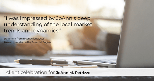 Testimonial for real estate agent JoAnn M. Petrizzo with ADK Realty & Consulting Services in Toms River, NJ: "I was impressed by JoAnn's deep understanding of the local market trends and dynamics."