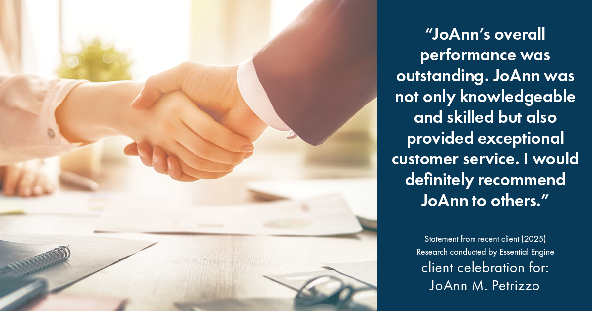 Testimonial for real estate agent JoAnn M. Petrizzo with ADK Realty & Consulting Services in Toms River, NJ: "JoAnn's overall performance was outstanding. JoAnn was not only knowledgeable and skilled but also provided exceptional customer service. I would definitely recommend JoAnn to others."