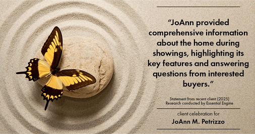Testimonial for real estate agent JoAnn M. Petrizzo with ADK Realty & Consulting Services in Toms River, NJ: "JoAnn provided comprehensive information about the home during showings, highlighting its key features and answering questions from interested buyers."