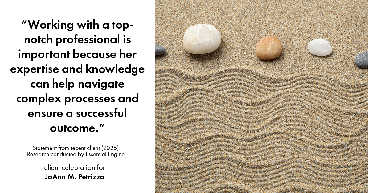 Testimonial for real estate agent JoAnn M. Petrizzo with ADK Realty & Consulting Services in Toms River, NJ: "Working with a top-notch professional is important because her expertise and knowledge can help navigate complex processes and ensure a successful outcome."