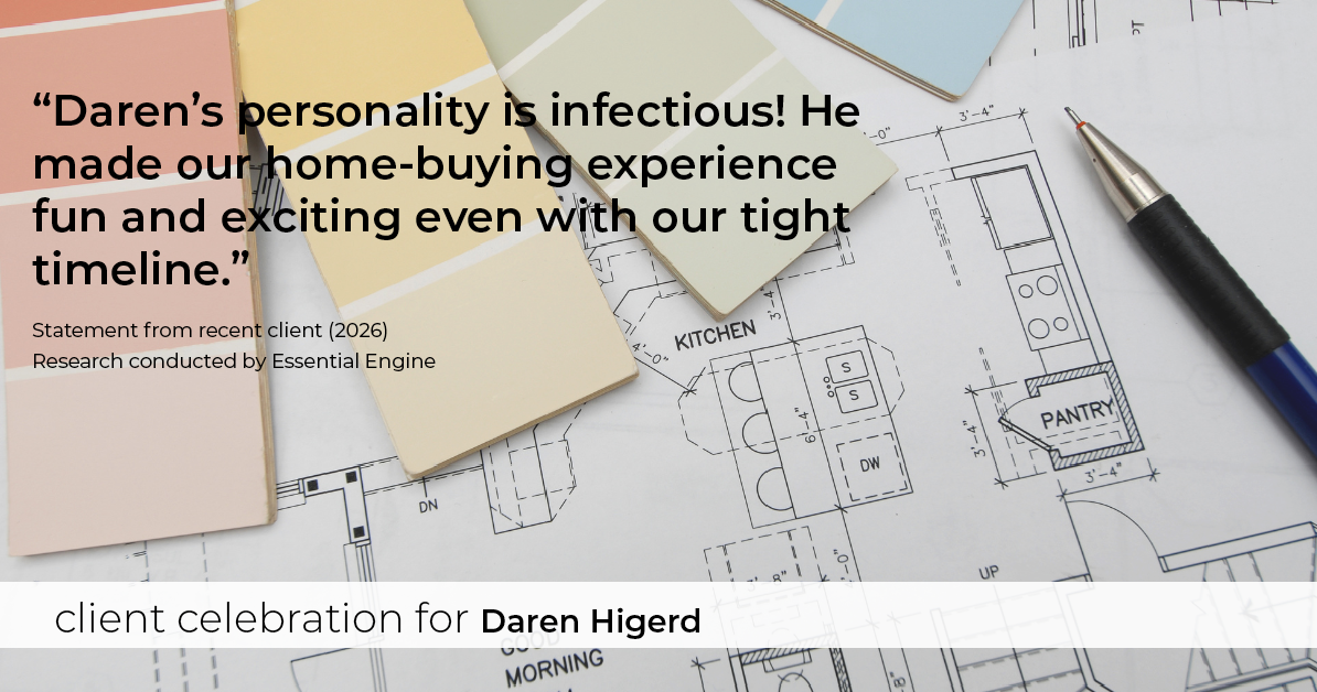 Testimonial for real estate agent Daren Higerd with Weichert, Realtors Welch and Company in KANSAS CITY, MO: "Daren's personality is infectious! He made our home-buying experience fun and exciting even with our tight timeline."