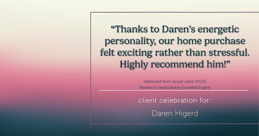 Testimonial for real estate agent Daren Higerd with Weichert, Realtors Welch and Company in KANSAS CITY, MO: "Thanks to Daren's energetic personality, our home purchase felt exciting rather than stressful. Highly recommend him!"