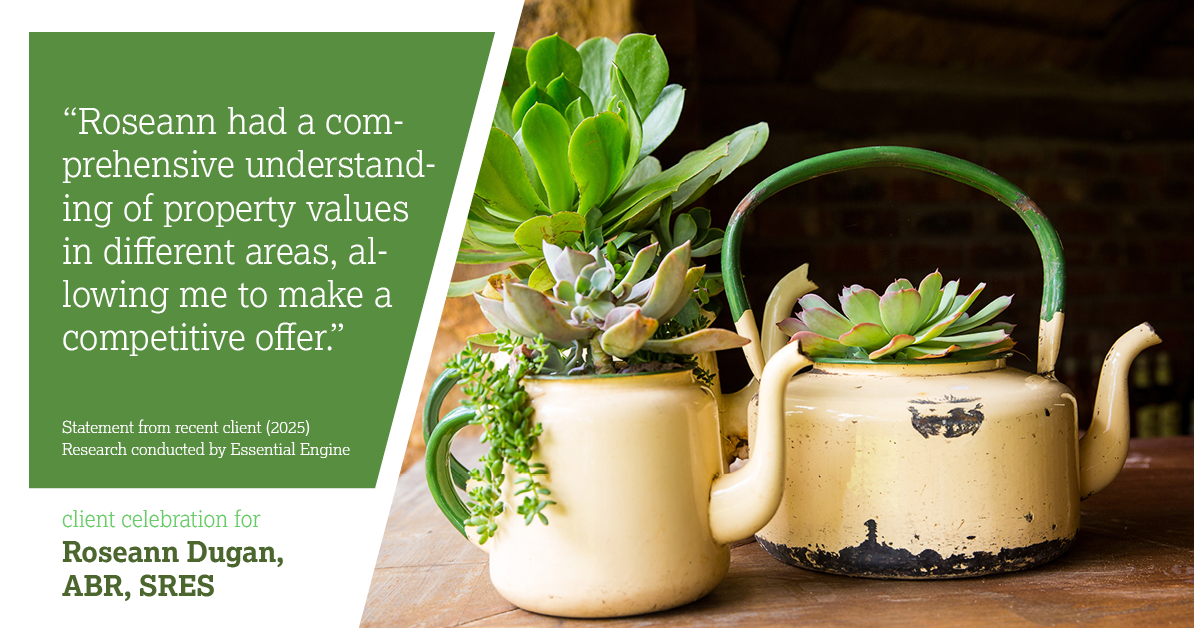 Testimonial for real estate agent Roseann Dugan, ABR, SRES with HOMESMART Professionals in Warren, RI: "Roseann had a comprehensive understanding of property values in different areas, allowing me to make a competitive offer."