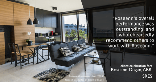 Testimonial for real estate agent Roseann Dugan, ABR, SRES with HOMESMART Professionals in Warren, RI: "Roseann's overall performance was outstanding, and I wholeheartedly recommend others to work with Roseann."