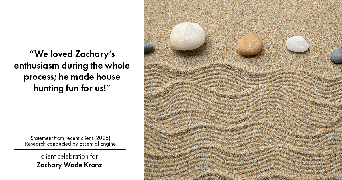 Testimonial for real estate agent Zachary Wade Kranz with Milwaukee Executive Realty, LLC in Grafton, WI: "We loved Zachary's enthusiasm during the whole process; he made house hunting fun for us!"