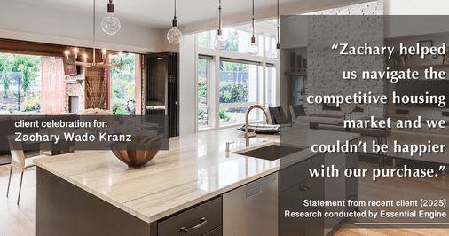 Testimonial for real estate agent Zachary Wade Kranz with Milwaukee Executive Realty, LLC in Grafton, WI: "Zachary helped us navigate the competitive housing market and we couldn't be happier with our purchase."