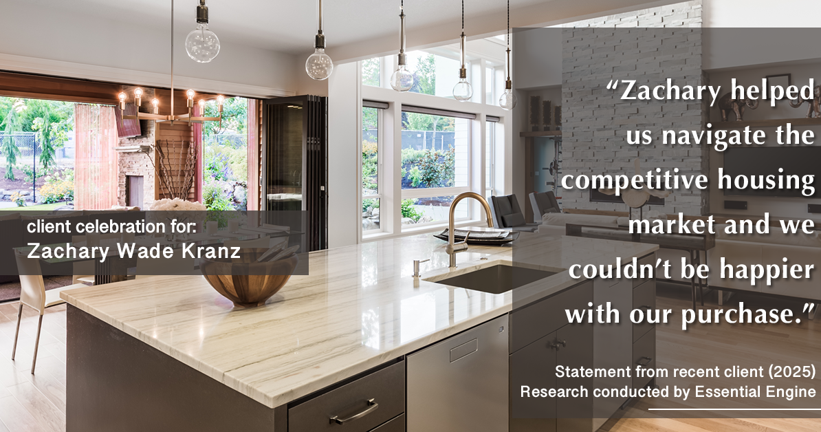 Testimonial for real estate agent Zachary Wade Kranz with Milwaukee Executive Realty, LLC in Grafton, WI: "Zachary helped us navigate the competitive housing market and we couldn't be happier with our purchase."