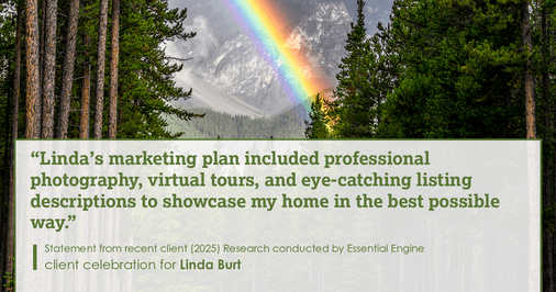 Testimonial for real estate agent Linda Burt with Top Hat Realty Group, LLC in North Richland Hills, TX: "Linda's marketing plan included professional photography, virtual tours, and eye-catching listing descriptions to showcase my home in the best possible way."