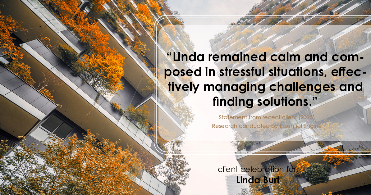 Testimonial for real estate agent Linda Burt with Top Hat Realty Group, LLC in North Richland Hills, TX: "Linda remained calm and composed in stressful situations, effectively managing challenges and finding solutions."