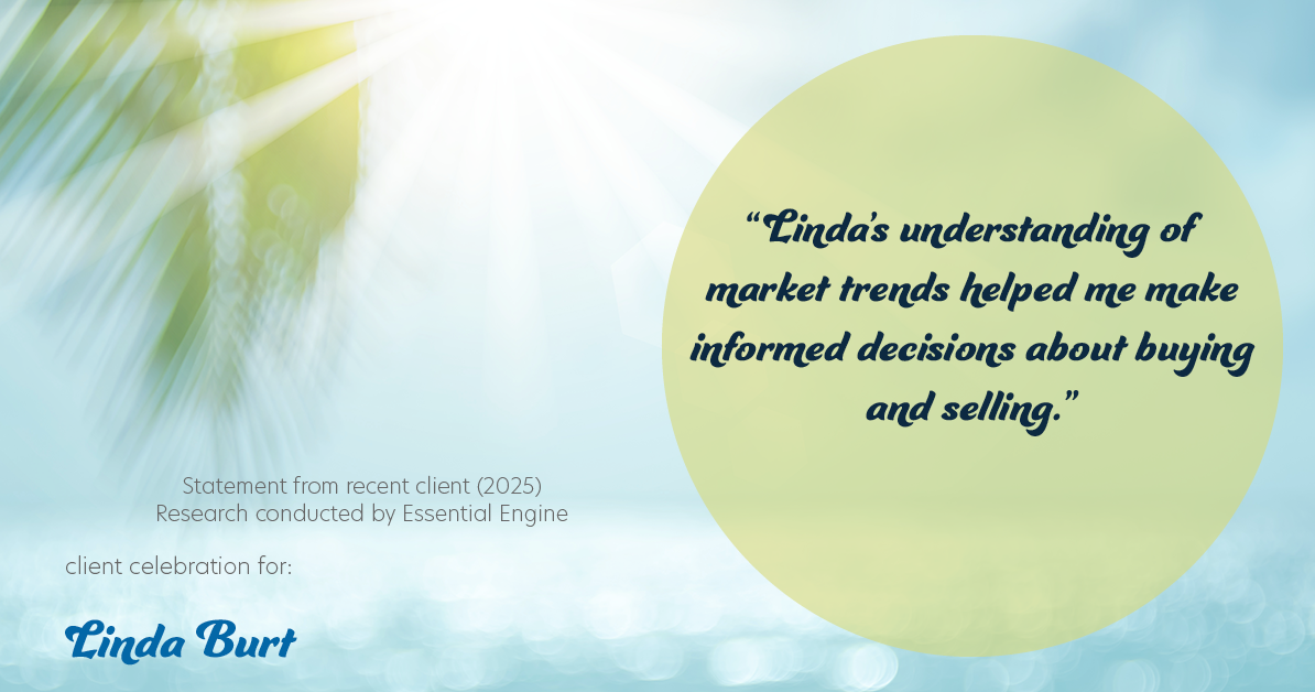 Testimonial for real estate agent Linda Burt with Top Hat Realty Group, LLC in North Richland Hills, TX: "Linda's understanding of market trends helped me make informed decisions about buying and selling."