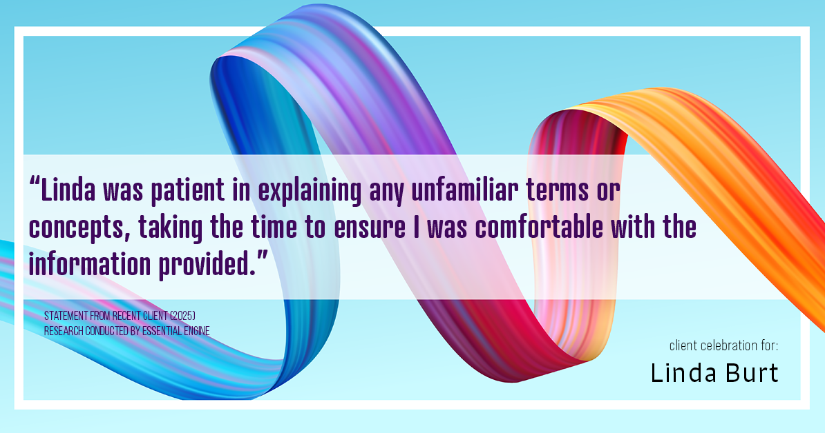 Testimonial for real estate agent Linda Burt with Top Hat Realty Group, LLC in North Richland Hills, TX: "Linda was patient in explaining any unfamiliar terms or concepts, taking the time to ensure I was comfortable with the information provided."