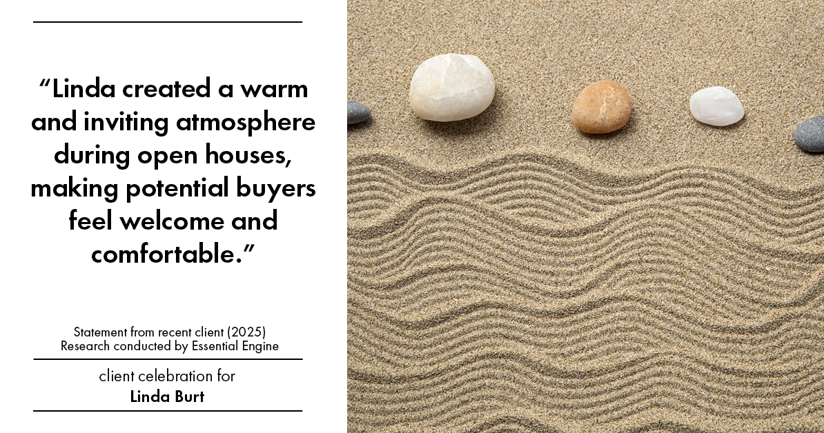 Testimonial for real estate agent Linda Burt with Top Hat Realty Group, LLC in North Richland Hills, TX: "Linda created a warm and inviting atmosphere during open houses, making potential buyers feel welcome and comfortable."