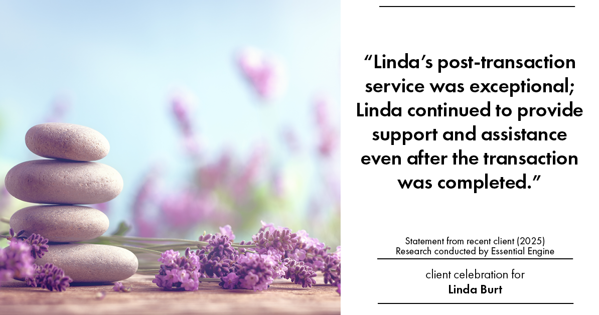 Testimonial for real estate agent Linda Burt with Top Hat Realty Group, LLC in North Richland Hills, TX: "Linda's post-transaction service was exceptional; Linda continued to provide support and assistance even after the transaction was completed."