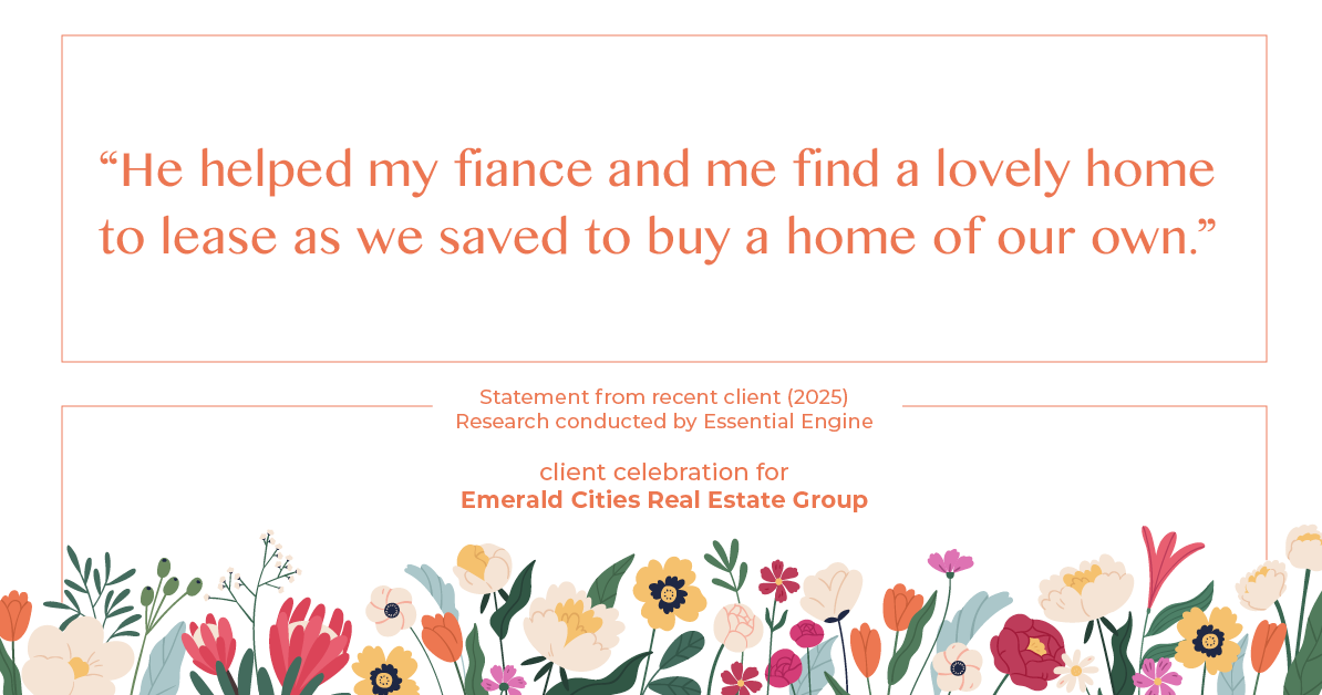 Testimonial for real estate agent Emerald Cities Real Estate Group with Keller Williams Realty in Dallas, TX: “He helped my fiancé and me find a lovely home to lease as we saved to buy a home of our own.”
