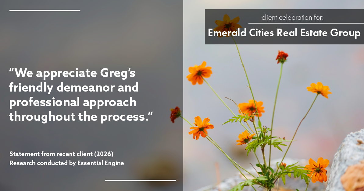 Testimonial for real estate agent Emerald Cities Real Estate Group with Keller Williams Realty in Dallas, TX: "We appreciate Greg's friendly demeanor and professional approach throughout the process."