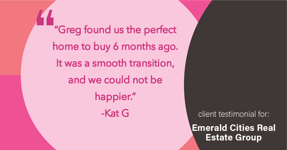 Testimonial for real estate agent Emerald Cities Real Estate Group with Keller Williams Realty in Dallas, TX: “Greg found us the perfect home to buy 6 months ago. It was a smooth transition, and we could not be happier.”