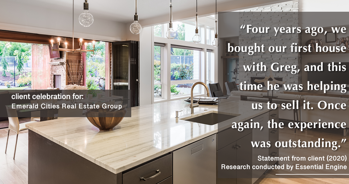 Testimonial for real estate agent Emerald Cities Real Estate Group with Keller Williams Realty in Dallas, TX: “Four years ago, we bought our first house with Greg, and this time he was helping us to sell it. Once again, the experience was outstanding.”