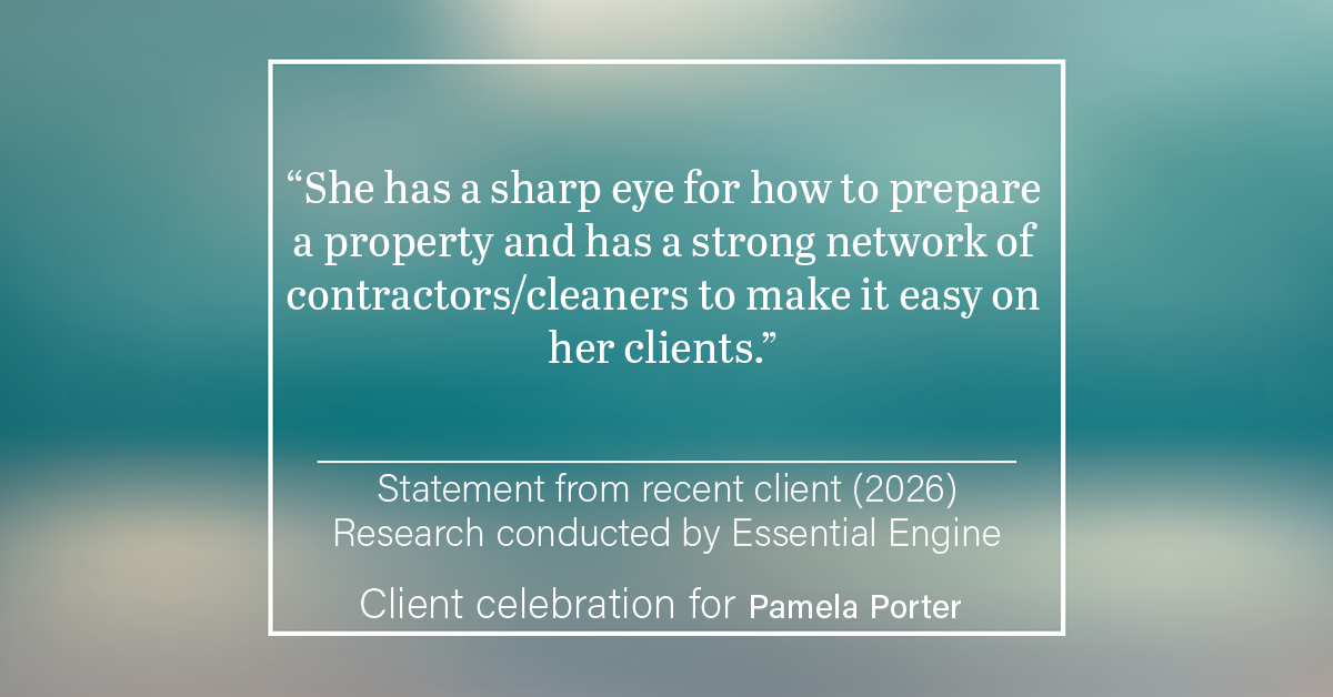 Testimonial for real estate agent Pamela Porter with eXp Realty LLC in Cincinnati, OH: "She has a sharp eye for how to prepare a property and has a strong network of contractors/cleaners to make it easy on her clients."