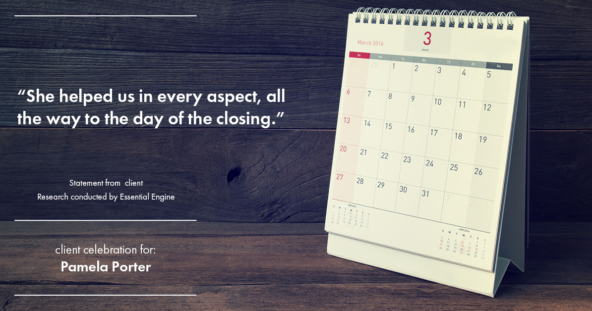 Testimonial for real estate agent Pamela Porter with eXp Realty LLC in Cincinnati, OH: “She helped us in every aspect, all the way to the day of the closing.”