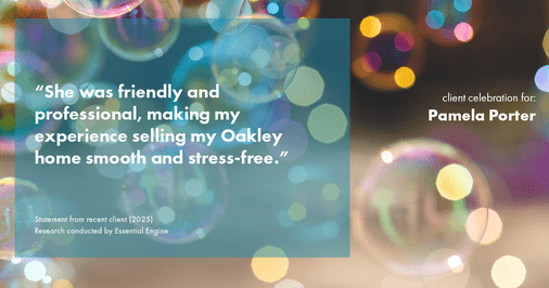 Testimonial for real estate agent Pamela Porter with eXp Realty LLC in Cincinnati, OH: "She was friendly and professional, making my experience selling my Oakley home smooth and stress-free."