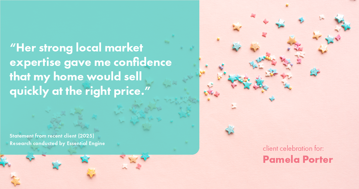 Testimonial for real estate agent Pamela Porter with eXp Realty LLC in Cincinnati, OH: "Her strong local market expertise gave me confidence that my home would sell quickly at the right price."
