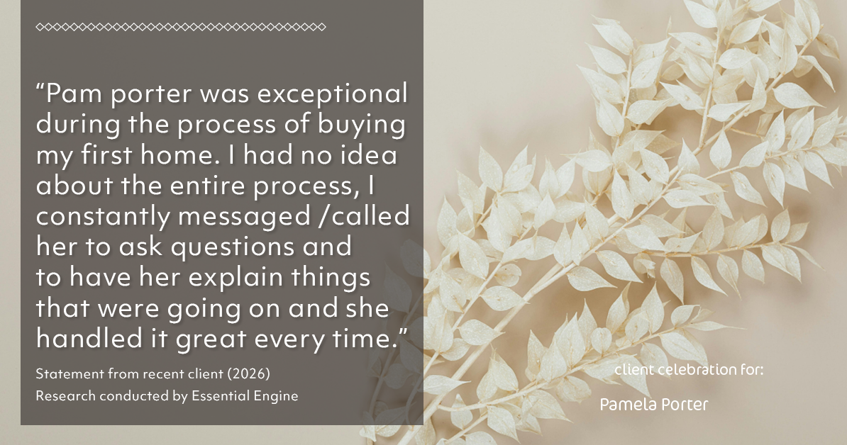 Testimonial for real estate agent Pamela Porter with eXp Realty LLC in Cincinnati, OH: "Pam porter was exceptional during the process of buying my first home. I had no idea about the entire process, I constantly messaged /called her to ask questions and to have her explain things that were going on and she handled it great every time."
