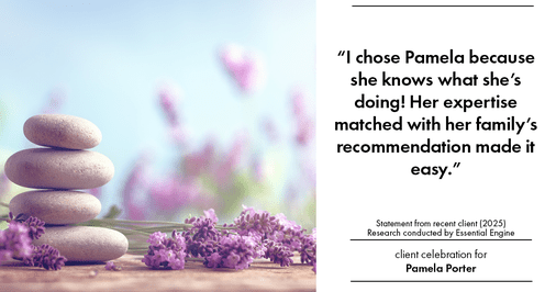 Testimonial for real estate agent Pamela Porter with eXp Realty LLC in Cincinnati, OH: "I chose Pamela because she knows what she's doing! Her expertise matched with her family's recommendation made it easy."