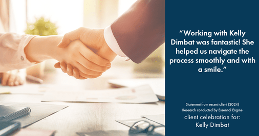 Testimonial for real estate agent Kelly Dimbat with Lamacchia Realty, Inc. in Woburn, MA: "Working with Kelly Dimbat was fantastic! She helped us navigate the process smoothly and with a smile."
