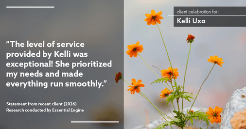 Testimonial for real estate agent Kelli Uxa in St. Louis, MO: "The level of service provided by Kelli was exceptional! She prioritized my needs and made everything run smoothly."