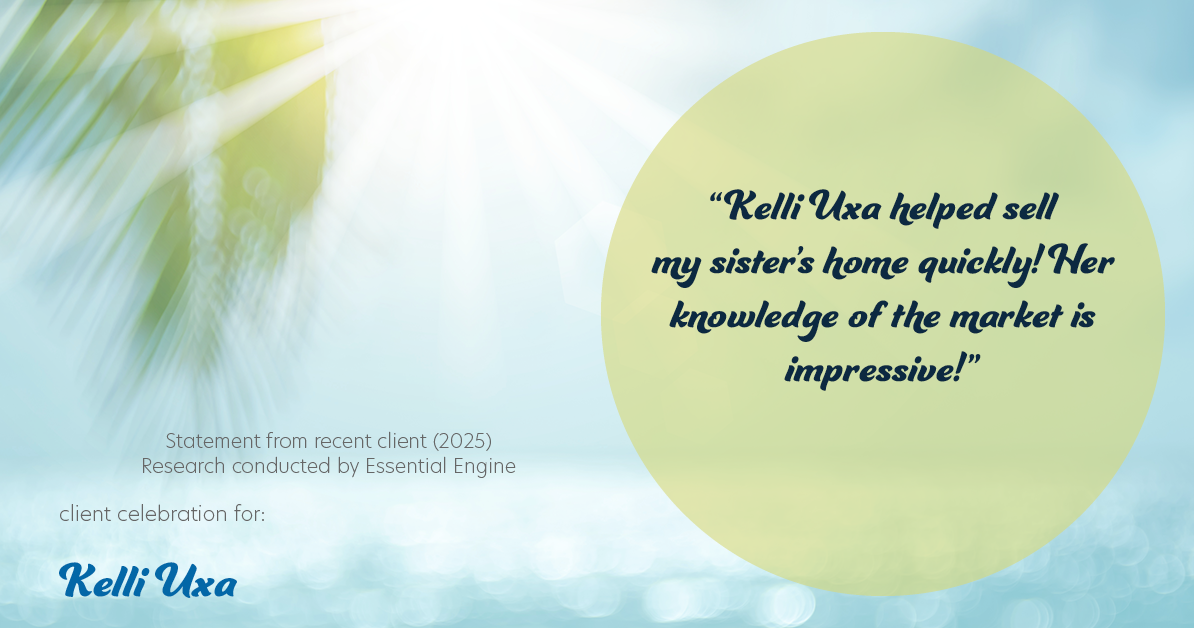 Testimonial for real estate agent Kelli Uxa in St. Louis, MO: "Kelli Uxa helped sell my sister's home quickly! Her knowledge of the market is impressive!"
