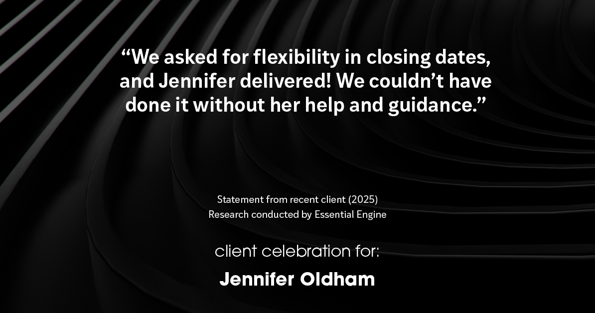 Testimonial for real estate agent Jennifer Oldham with Coldwell Banker Realty in Englewood, CO: "We asked for flexibility in closing dates, and Jennifer delivered! We couldn't have done it without her help and guidance."