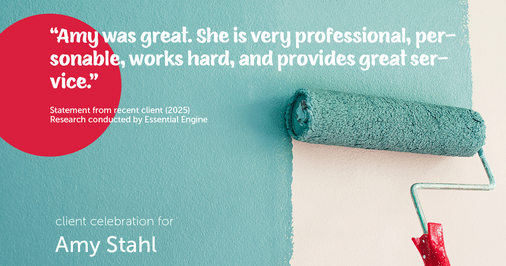Testimonial for real estate agent Amy Stahl with C3 Real Estate Solutions in Fort Collins, CO: "Amy was great. She is very professional, personable, works hard, and provides great service."