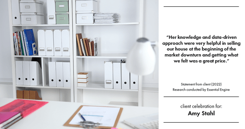 Testimonial for real estate agent Amy Stahl with C3 Real Estate Solutions in Fort Collins, CO: “Her knowledge and data-driven approach were very helpful in selling our house at the beginning of the market downturn and getting what we felt was a great price.”