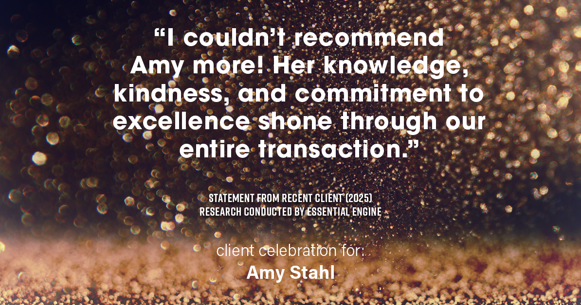 Testimonial for real estate agent Amy Stahl with C3 Real Estate Solutions in Fort Collins, CO: "I couldn't recommend Amy more! Her knowledge, kindness, and commitment to excellence shone through our entire transaction."