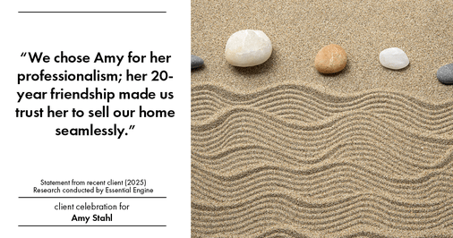 Testimonial for real estate agent Amy Stahl with C3 Real Estate Solutions in Fort Collins, CO: "We chose Amy for her professionalism; her 20-year friendship made us trust her to sell our home seamlessly."
