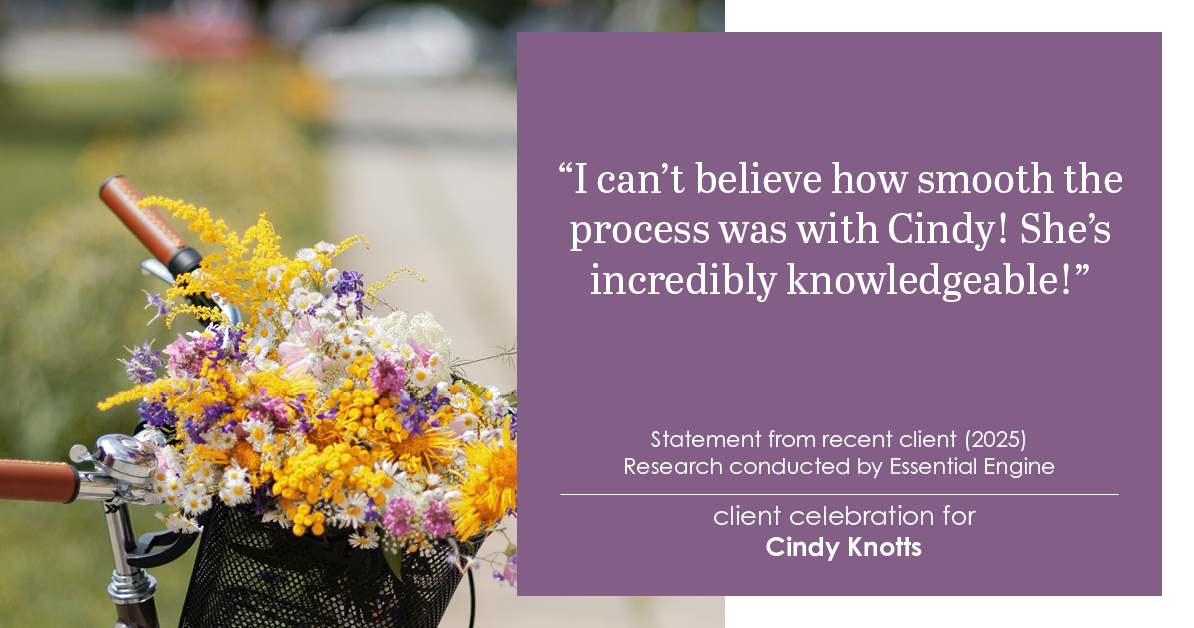 Testimonial for real estate agent Cindy Knotts with Berkshire Hathaway HomeServices Fox & Roach Realtors in Doylestown, PA: I can't believe how smooth the process was with Cindy! She's incredibly knowledgeable!