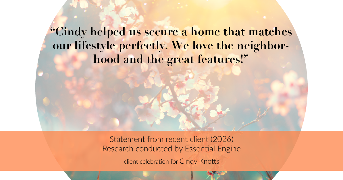 Testimonial for real estate agent Cindy Knotts with Berkshire Hathaway HomeServices Fox & Roach Realtors in Doylestown, PA: "Cindy helped us secure a home that matches our lifestyle perfectly. We love the neighborhood and the great features!"
