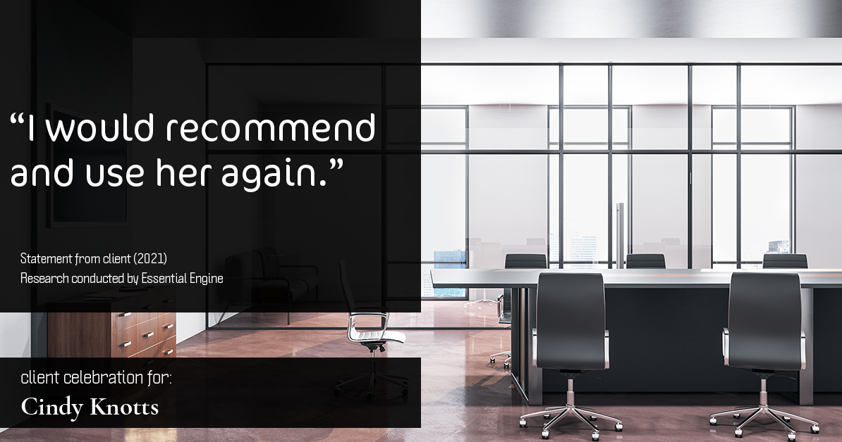 Testimonial for real estate agent Cindy Knotts with Berkshire Hathaway HomeServices Fox & Roach Realtors in Doylestown, PA: “I would recommend and use her again.”