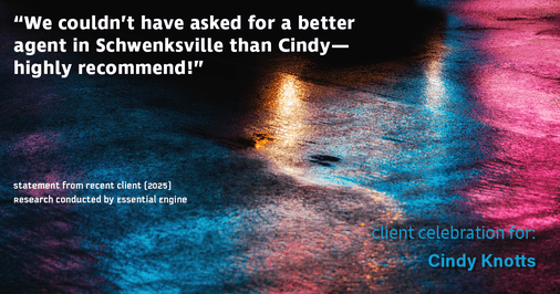Testimonial for real estate agent Cindy Knotts with Berkshire Hathaway HomeServices Fox & Roach Realtors in Doylestown, PA: "We couldn't have asked for a better agent in Schwenksville than Cindy—highly recommend!"